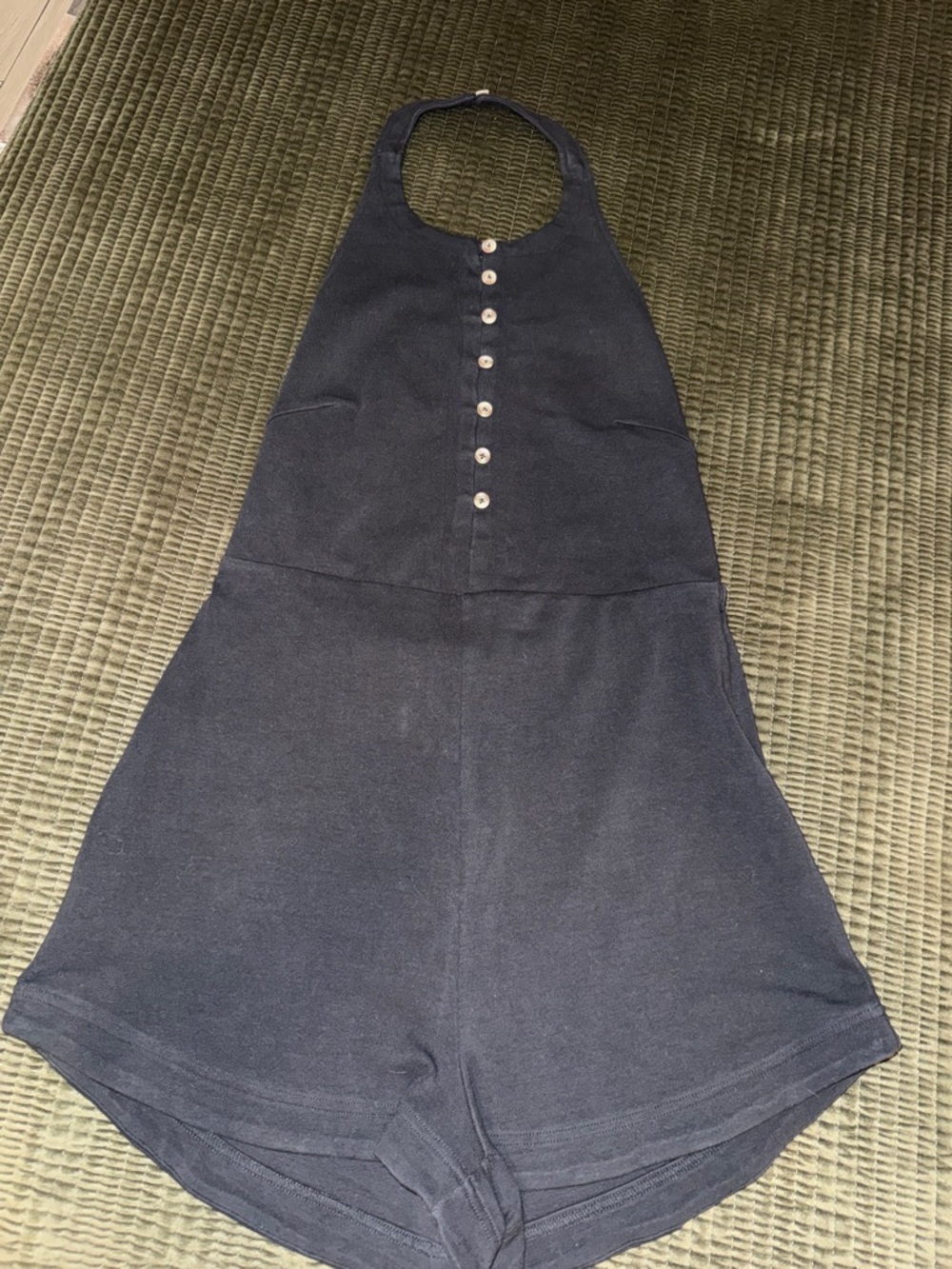 Black Halter Button Front Romper